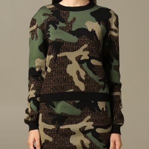 Moschino camouflage wool sweater with all over logo